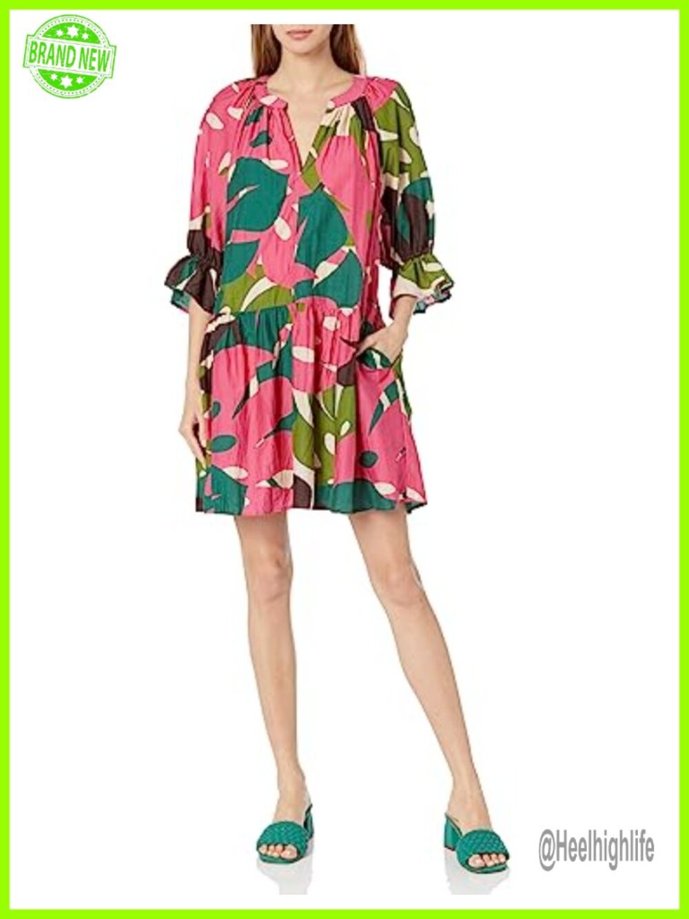 Tracy Printed Silk Cotton Voile Dress V-Neck Elbow Sleeve Pull On